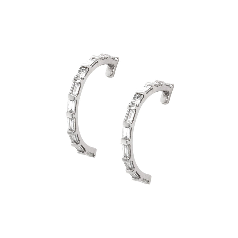 half loop baguette diamond earrings