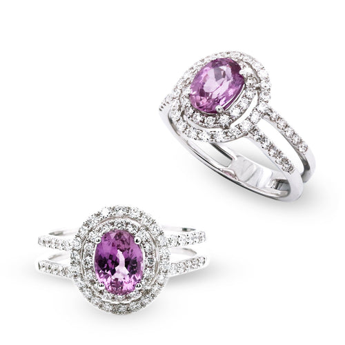 double halo pink sapphire diamond ring