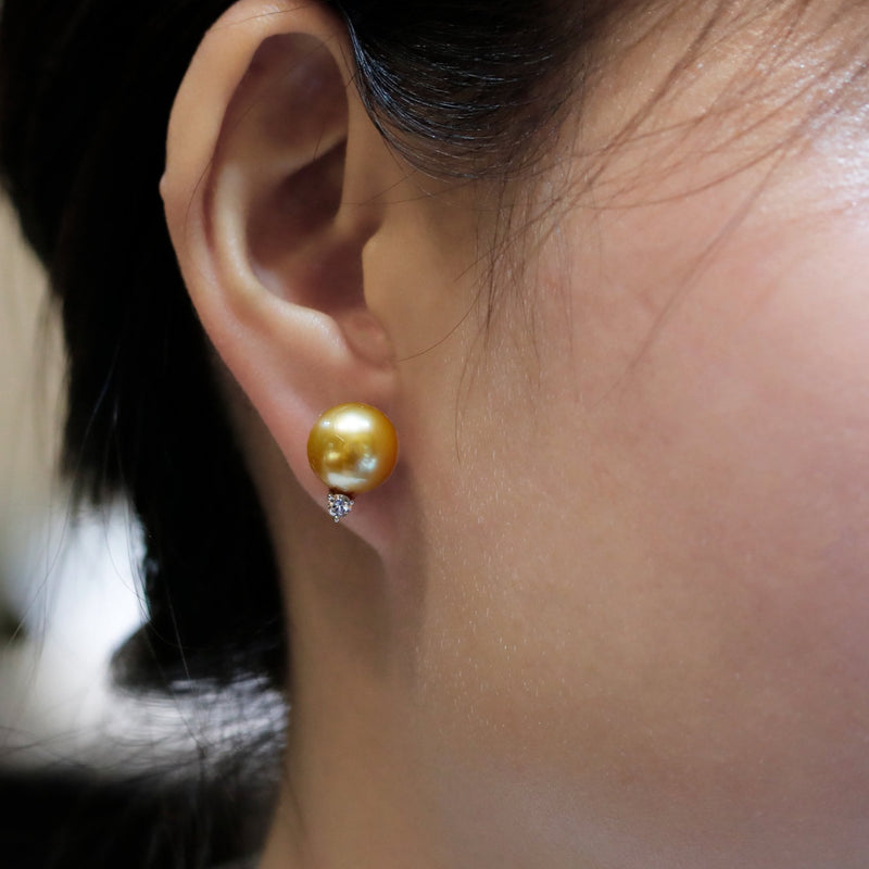 golden pearl diamond earrings