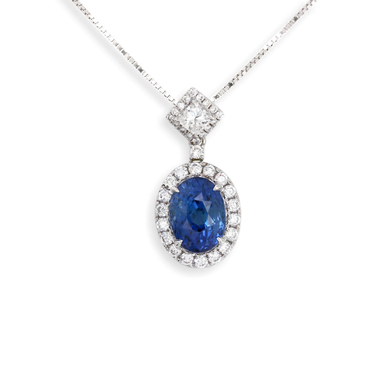 vivid blue sapphire princess diamond pendant