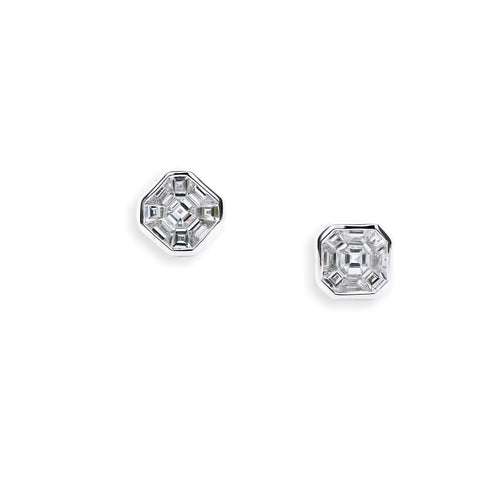 illusion asscher diamond earrings