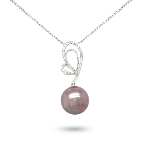 blooming heart diamond pearl pendant