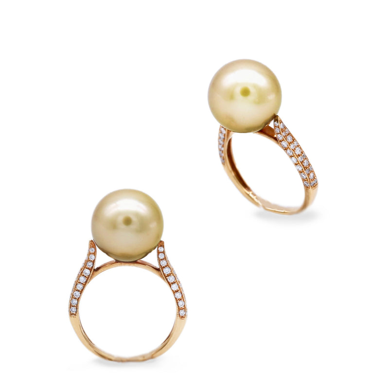 Golden South Sea Pearl Yellow Gold Ring with Diamonds