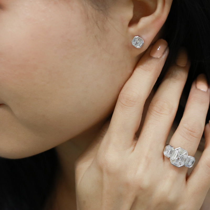 illusion asscher cut diamond ring earring combo