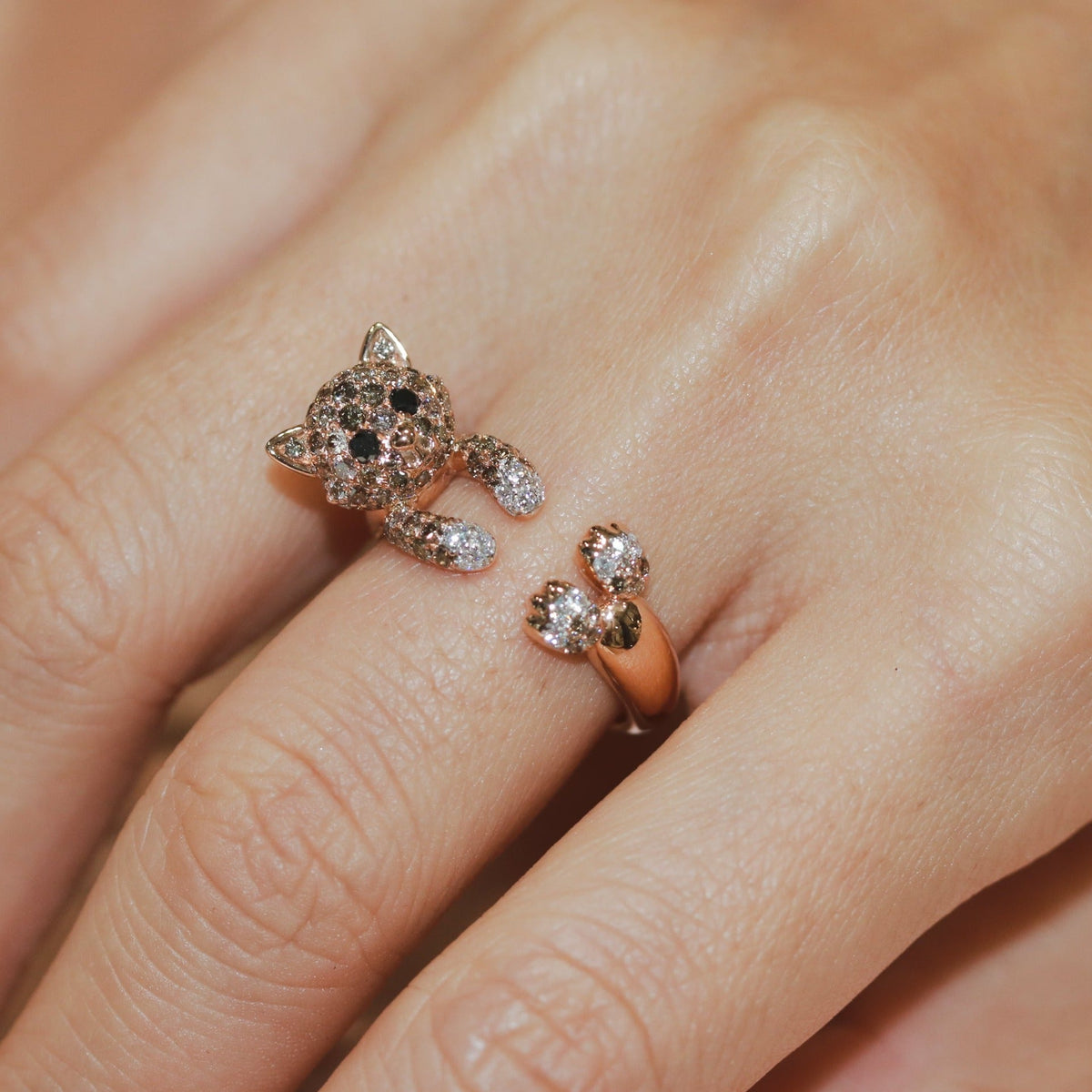 Rose Gold Diamond Kitty Cat Ring